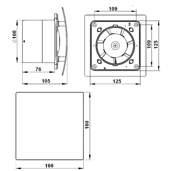 Deckenventilator Raumlüfter Ventilator Ø100 mm Badlüfter Küche leise 5